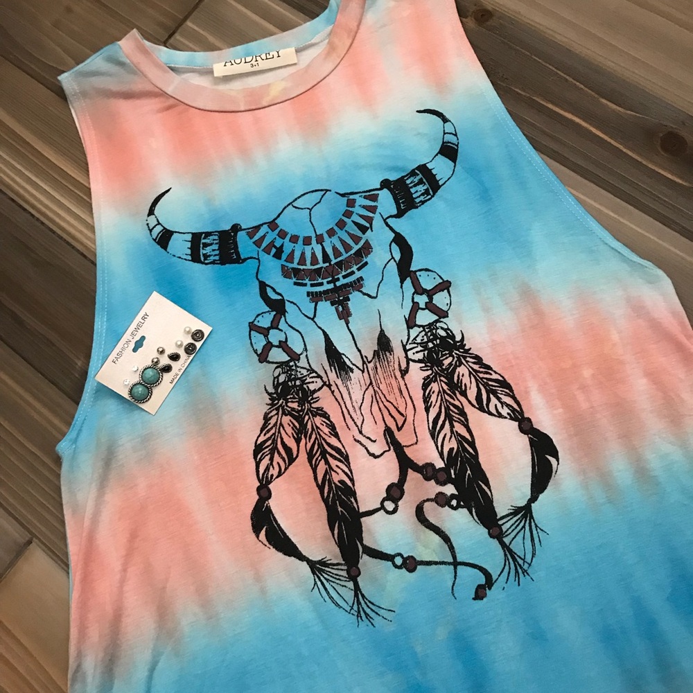 Blue and Mauve tye dye top